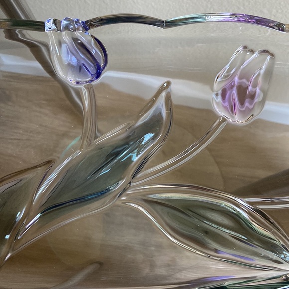 Vintage Glass Rectangular Platter with Tulips - Picture 2 of 5